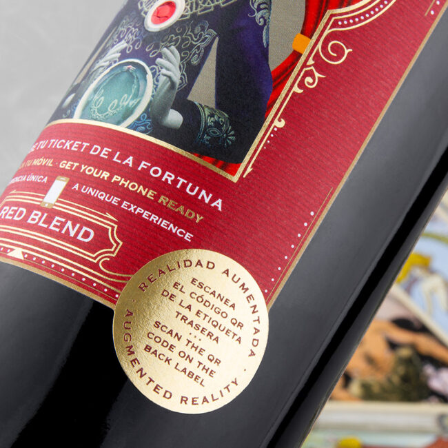 Detalle de impresión de etiqueta de vino El Adivino