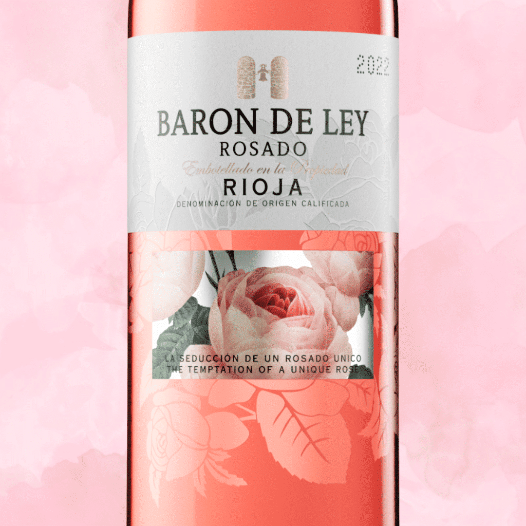 Detalle de impresión de etiqueta de vino Barón de Ley Rosado